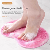 Pink 3-piece set  (2-Pack Silicone Foot & Back Scrubber Mat with Suction Cups + 1 Premium Lace Bath Loofah Sponge Set) - Non-Slip Foot Massager & Exfoliating Shower Set - Front View