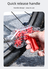 Red Transparent Bicycle Chain Cleaner with Visualization Design - Immersion Wash Tool for Road & Mountain Bikes + Bonus Cleaning Brush - Top-Down View