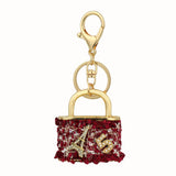 Red Sparkling Rhinestone Lock Keychain - 3D Mini Handbag Charm with Alloy & Canvas Detail, Perfect Gift for Her - 45-Degree Angle