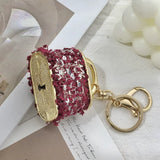 Red Sparkling Rhinestone Lock Keychain - 3D Mini Handbag Charm with Alloy & Canvas Detail, Perfect Gift for Her - Rear View