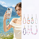 YKA-10 Trendy Double-Clasp Beaded Phone Wrist Strap - Colorful Acrylic & Metal Anti-Loss Lanyard with Spacer Gift