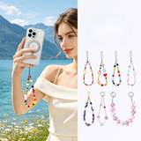YKA-12 Trendy Double-Clasp Beaded Phone Wrist Strap - Colorful Acrylic & Metal Anti-Loss Lanyard with Spacer Gift - Front View