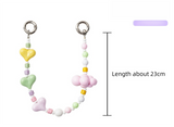 YKA-12 Trendy Double-Clasp Beaded Phone Wrist Strap - Colorful Acrylic & Metal Anti-Loss Lanyard with Spacer Gift - 45-Degree Angle