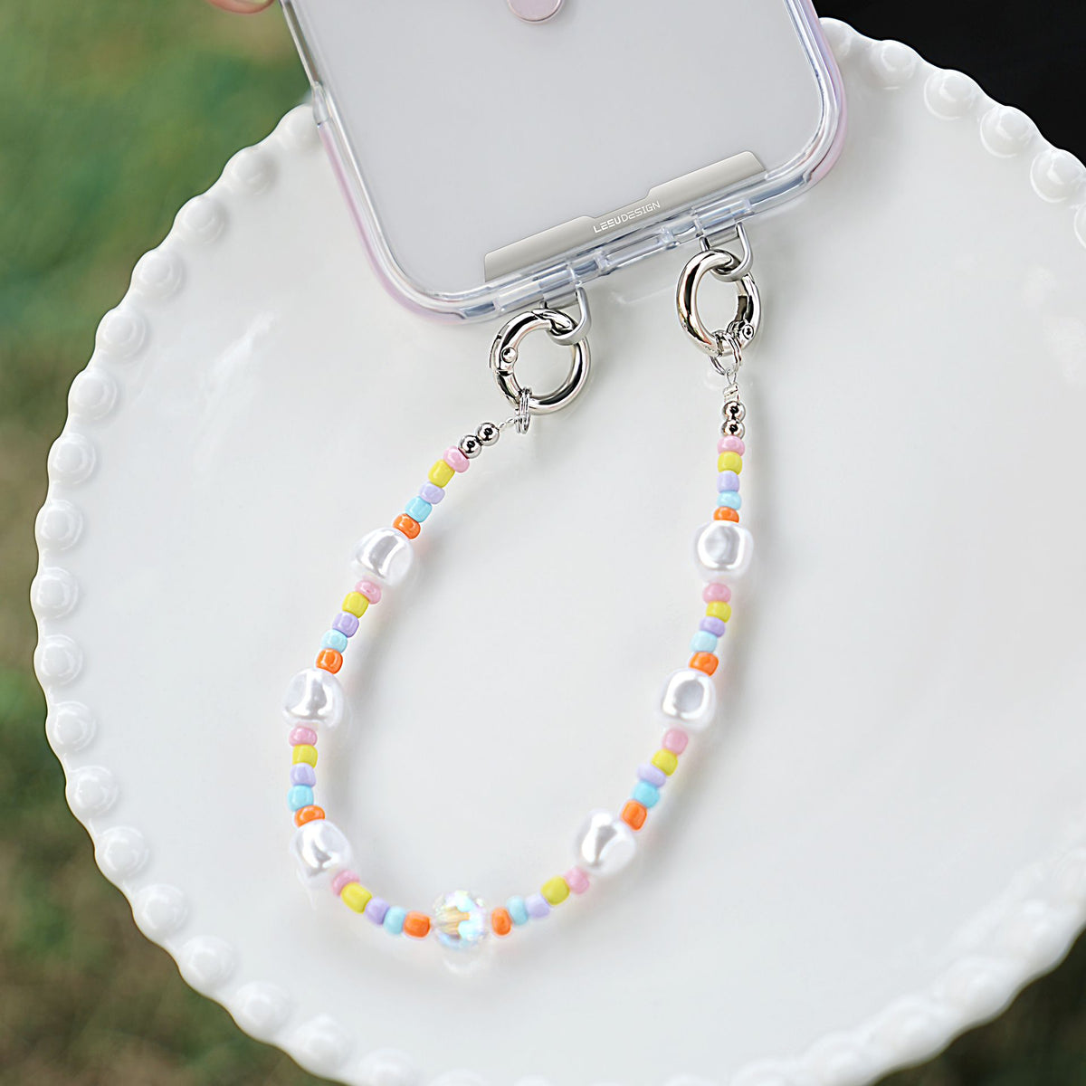 YKA-14 Trendy Double-Clasp Beaded Phone Wrist Strap - Colorful Acrylic & Metal Anti-Loss Lanyard with Spacer Gift