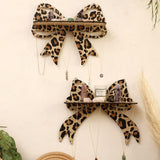 Brown Style A Leopard Print Bow Wall Shelf - Decorative Wooden Floating Storage Rack for Bedroom & Living Room