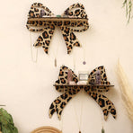Brown Style A Leopard Print Bow Wall Shelf - Decorative Wooden Floating Storage Rack for Bedroom & Living Room