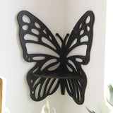 Black Wooden Butterfly Wall Shelf - Hollow-Out Decorative Corner Storage Rack for Home & Bedroom