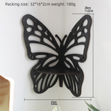 Black Wooden Butterfly Wall Shelf - Hollow-Out Decorative Corner Storage Rack for Home & Bedroom