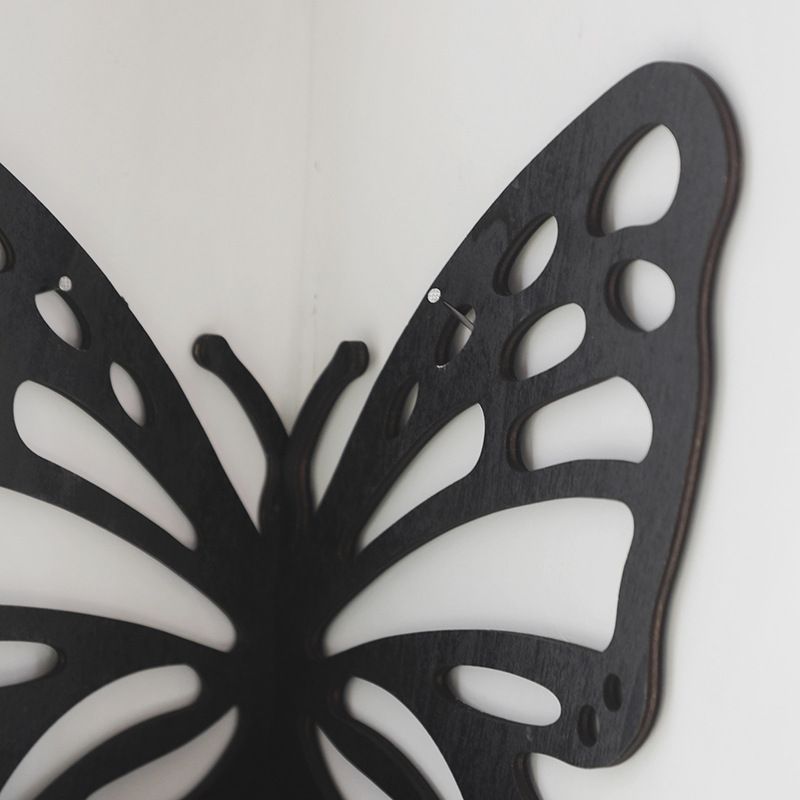 Black Wooden Butterfly Wall Shelf - Hollow-Out Decorative Corner Storage Rack for Home & Bedroom