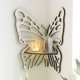 White Wooden Butterfly Wall Shelf - Hollow-Out Decorative Corner Storage Rack for Home & Bedroom