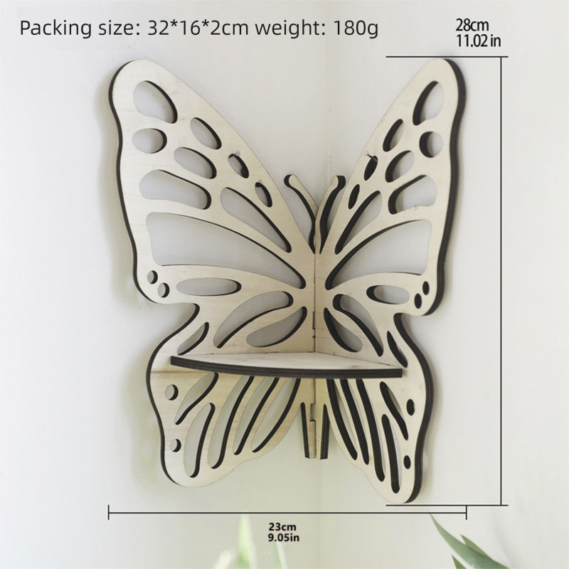 White Wooden Butterfly Wall Shelf - Hollow-Out Decorative Corner Storage Rack for Home & Bedroom