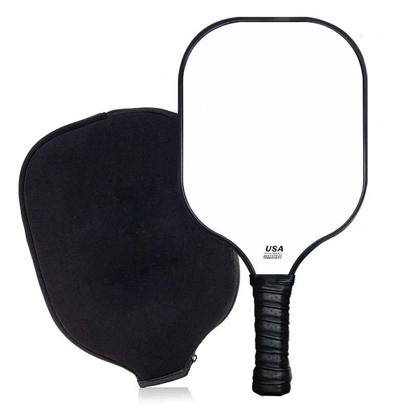 White Fiberglass Pickleball Paddle Set with Black Neoprene Protective Cover - Lightweight Outdoor Sports Racket for Beginners & Pros