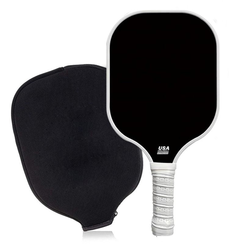 Black Fiberglass Pickleball Paddle Set with Black Neoprene Protective Cover - Lightweight Outdoor Sports Racket for Beginners & Pros