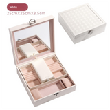 White Large PU Leather Jewelry Box with Mirror & Lock - Velvet Lined Organizer for Rings, Necklaces & Watches