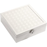 White Large PU Leather Jewelry Box with Mirror & Lock - Velvet Lined Organizer for Rings, Necklaces & Watches - Low Angle