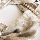 Light Green 2-in-1 Magnetic Pearl Scarf & Necklace Set - Floral Print Polyester Neck Wrap with Detachable Bead Chain - Top-Down View