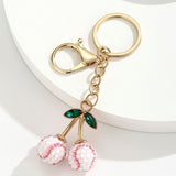 2 Pcs White baseball shape Creative Sports Ball Cherry Keychain – Cute Resin Charm for Car Keys, Bags & Backpacks