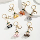 2 Pcs White baseball shape Creative Sports Ball Cherry Keychain – Cute Resin Charm for Car Keys, Bags & Backpacks - Front View
