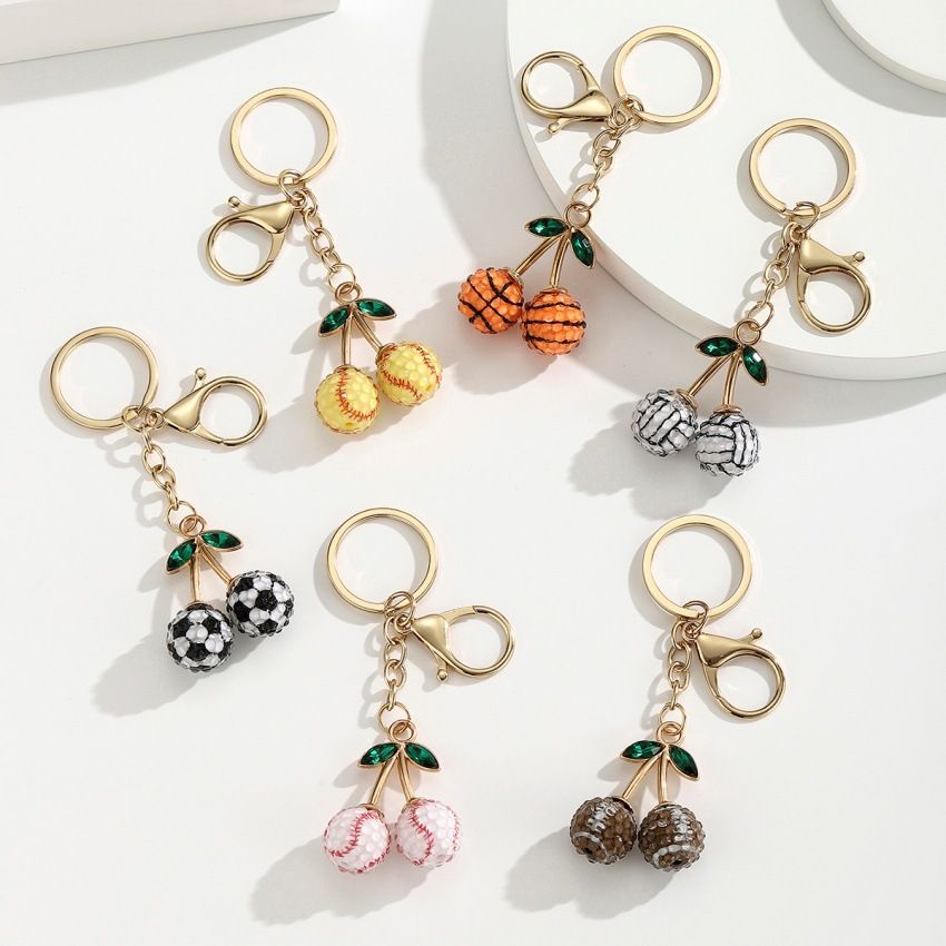 2 Pcs Basketball shape design Creative Sports Ball Cherry Keychain – Cute Resin Charm for Car Keys, Bags & Backpacks
