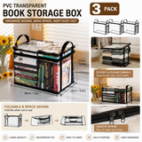 3 Pcs Large Clear PVC Book Storage Box – Foldable, Dustproof & Transparent Organizer with Handles for Home, Classroom & Office (38×24×32cm)