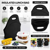 Black Reusable Neoprene Insulated Lunch Bag – Waterproof Thermal Tote for Work, School & Picnics (30x17x30cm)