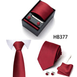 Red Premium Men's 4-Piece Formal Tie Set -  Necktie, Pocket Square, Cufflinks, and Tie Clip in a Luxury Gift Box - Front View