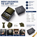 HB378 Dark Green Premium Men's 4-Piece Formal Tie Set -  Necktie, Pocket Square, Cufflinks, and Tie Clip in a Luxury Gift Box