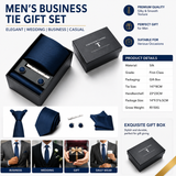 HB383 Dark Blue Premium Men's 4-Piece Formal Tie Set -  Necktie, Pocket Square, Cufflinks, and Tie Clip in a Luxury Gift Box