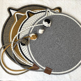 Black and Brown Durable Cat Scratching Mat with Attached Toy Ball - Washable and Multi-Functional, Ideal for Cats' Scratching and Sleeping - 50cm Diameter