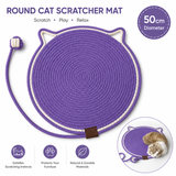 Purple Durable Cat Scratching Mat with Attached Toy Ball - Washable and Multi-Functional, Ideal for Cats' Scratching and Sleeping - 50cm Diameter