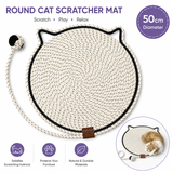 Beige Durable Cat Scratching Mat with Attached Toy Ball - Washable and Multi-Functional, Ideal for Cats' Scratching and Sleeping - 50cm Diameter