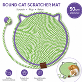 Green Durable Cat Scratching Mat with Attached Toy Ball - Washable and Multi-Functional, Ideal for Cats' Scratching and Sleeping - 50cm Diameter
