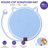 Blue Durable Cat Scratching Mat with Attached Toy Ball - Washable and Multi-Functional, Ideal for Cats' Scratching and Sleeping - 50cm Diameter