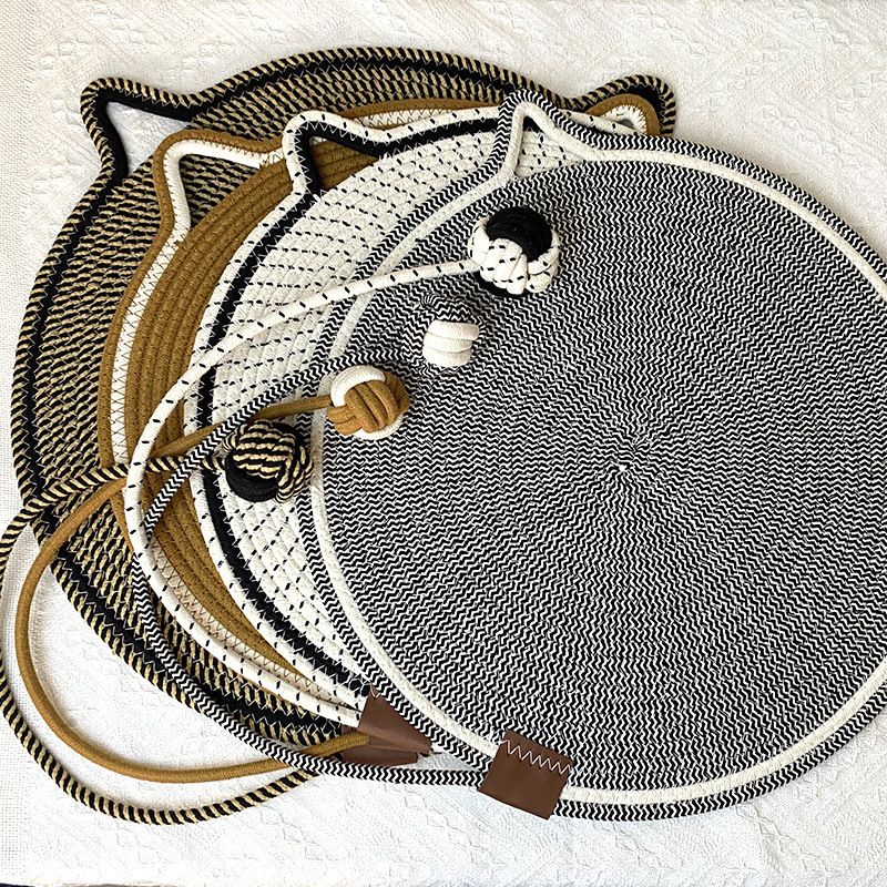 Blue Durable Cat Scratching Mat with Attached Toy Ball - Washable and Multi-Functional, Ideal for Cats' Scratching and Sleeping - 50cm Diameter