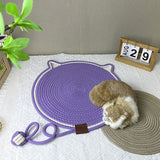 Blue Durable Cat Scratching Mat with Attached Toy Ball - Washable and Multi-Functional, Ideal for Cats' Scratching and Sleeping - 50cm Diameter - 45-Degree Angle