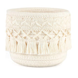Beige Boho Cotton Rope Tassel Storage Baskets – Set of 2 Round Woven Organizers for Makeup Brushes & Desktop Essentials (12cm Diameter) - Front View