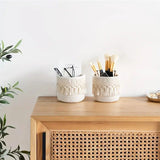Beige Boho Cotton Rope Tassel Storage Baskets – Set of 2 Round Woven Organizers for Makeup Brushes & Desktop Essentials (12cm Diameter) - Top-Down View