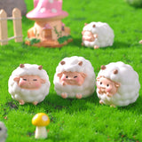 Cute Mini Resin Sheep Figurines – Set of 8 Micro Landscape & Desktop Decor (4 Designs) - Top-Down View