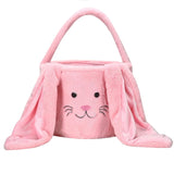 Pink Cute Plush Bunny Easter Basket with Long Ears and Personalization Option for Kids Egg Hunt and Spring Celebration