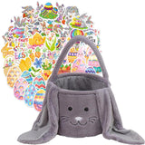 Pink Cute Plush Bunny Easter Basket with Long Ears and Personalization Option for Kids Egg Hunt and Spring Celebration - Front View