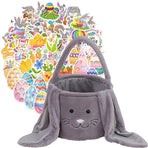 Brown Cute Plush Bunny Easter Basket with Long Ears and Personalization Option for Kids Egg Hunt and Spring Celebration