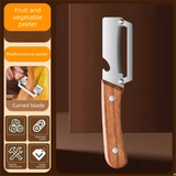 2-PCS Multi-Function Stainless Steel Peeler with Wooden Handle for Fruits, Vegetables, Sugarcane and Bottle Opening - Front View