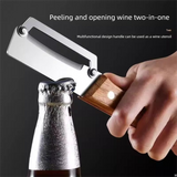 2-PCS Multi-Function Stainless Steel Peeler with Wooden Handle for Fruits, Vegetables, Sugarcane and Bottle Opening - Side View