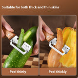 2-PCS Multi-Function Stainless Steel Peeler with Wooden Handle for Fruits, Vegetables, Sugarcane and Bottle Opening - Top-Down View