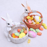 White Easter Rabbit Resin Decor with Basket – Festive Home Ornament for Spring and Holiday Display - Front View
