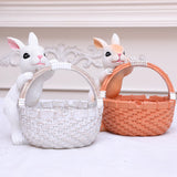 White Easter Rabbit Resin Decor with Basket – Festive Home Ornament for Spring and Holiday Display - Side View