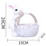 White Easter Rabbit Resin Decor with Basket – Festive Home Ornament for Spring and Holiday Display