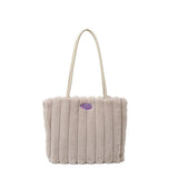 Khaki Faux Fur Tote Bag with Large Capacity, Soft Plush Material & Adjustable Handle – Stylish Shoulder Handbag for Women, Perfect for Daily Commute and Casual Wear