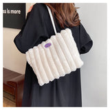 Coffee color Faux Fur Tote Bag with Large Capacity, Soft Plush Material & Adjustable Handle – Stylish Shoulder Handbag for Women, Perfect for Daily Commute and Casual Wear - Front View
