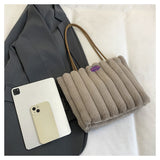 Coffee color Faux Fur Tote Bag with Large Capacity, Soft Plush Material & Adjustable Handle – Stylish Shoulder Handbag for Women, Perfect for Daily Commute and Casual Wear - Side View